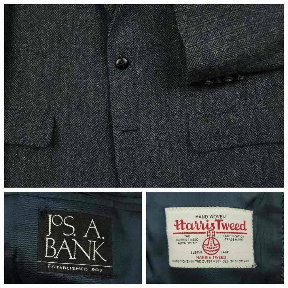 Harris Tweed Jos A Bank Sports Coat Mens 40R Ivy Style Wool Herringbone Blue
